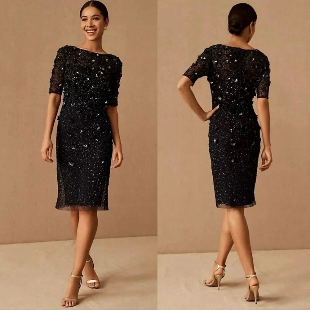 BHLDN x Adrianna Papell Petaluma Sequin Beaded Dress Navy Blue Size 10
